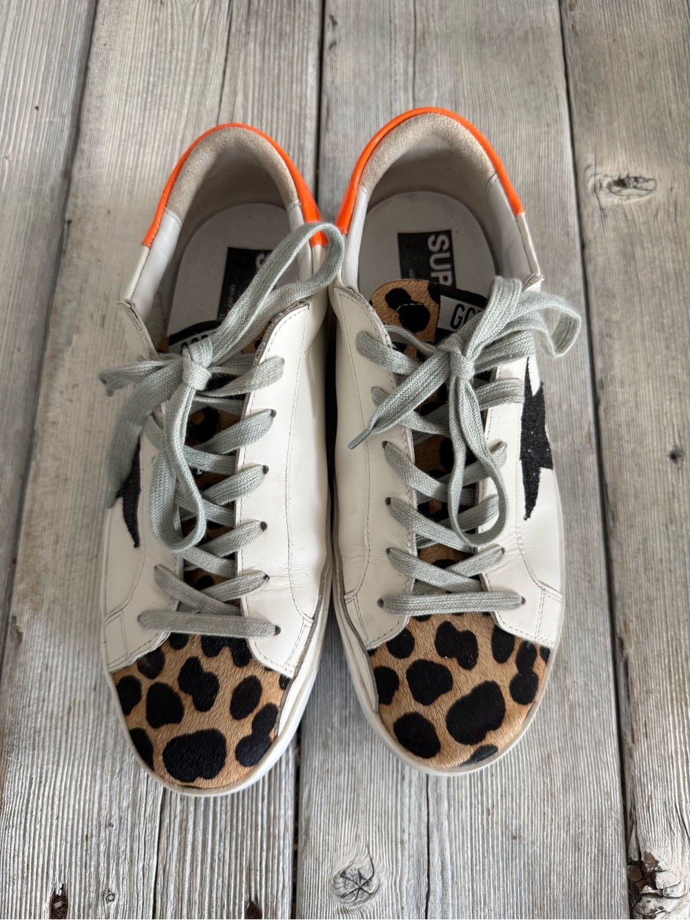 Golden Goose Super-Star Sneakers with Pony Hair Leopard Print Panels